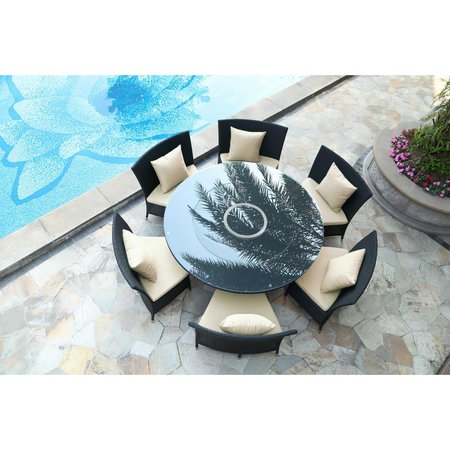 Manhattan Comfort Nightingdale Black 7-Piece Rattan Outdoor Dining Set with Cream and White Cushions OD-DS001-CR